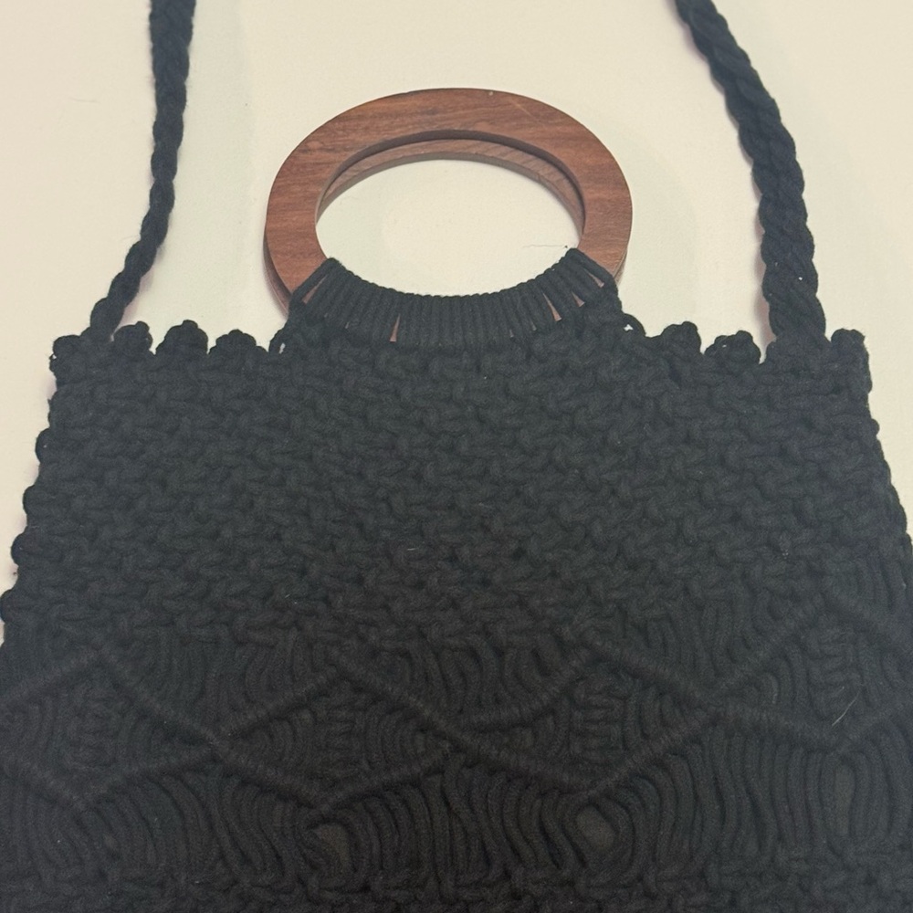 Danielle Nicole Black Macrame Purse Boho Tote - image 4